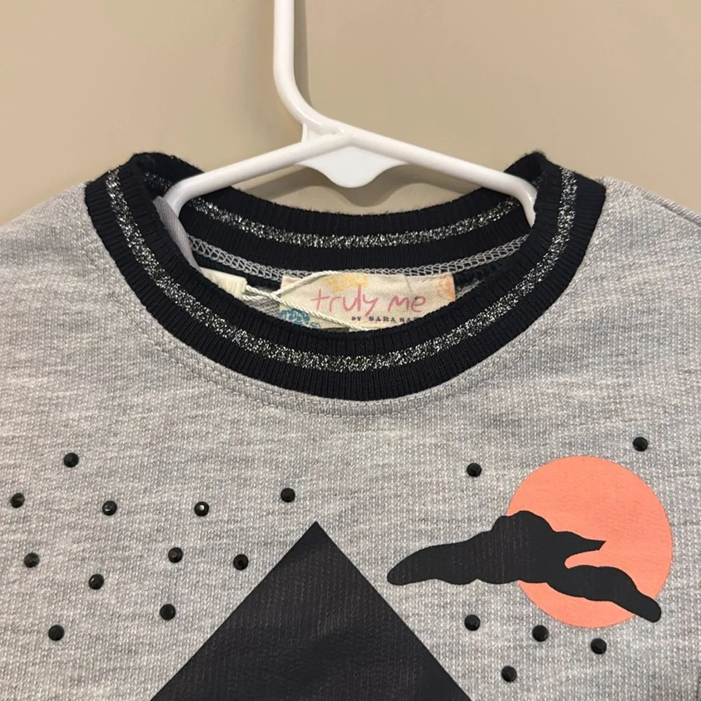 NWT- Truly Me Kids Haunted House long sleeve tutu Dress, Grey multi, 2T